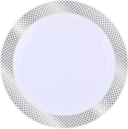 тарелка круглая ПС 230 мм белая каемка серебро/10*
