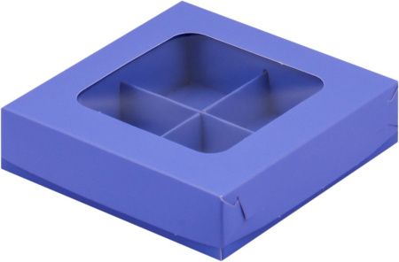 коробка бум. 120х120х30 для 4 конфет лавандовая с окном