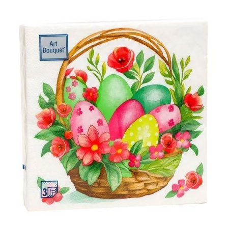 салфетки 3-сл 33х33 БУКЕТ пасхальная корзина с цветами /20