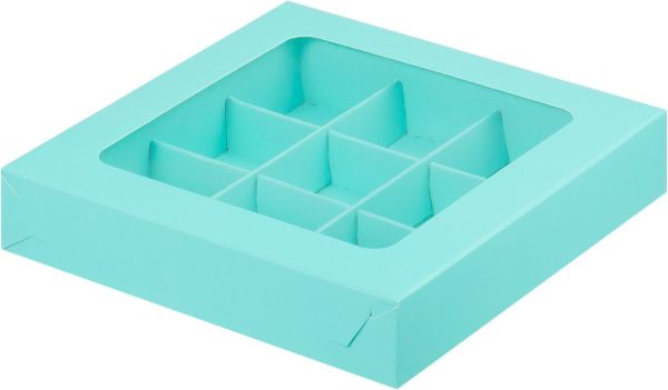 коробка бум. 155х155х30 для 9 конфет тиффани с окном